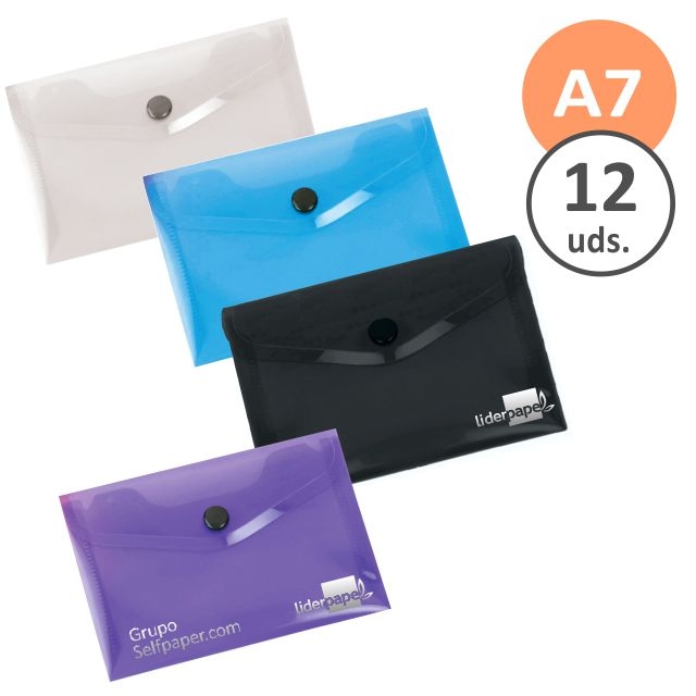 Comprar Pack 12 sobres plástico broche botón Din A7, 95x140 colores