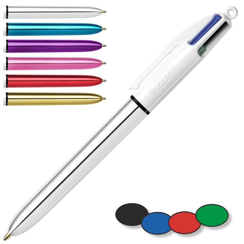 Bolígrafo Bic cuatro colores Shine metalizado plata