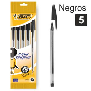 Bolígrafos Bic negros, paquete de 5 unidades