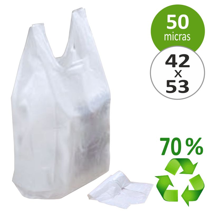 Comprar Bolsas de plástico con asas, camiseta, 42x53cm 70% reciclada