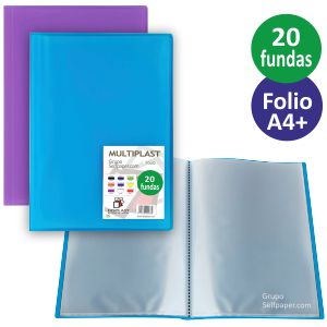 Carpeta con 20 Fundas Multiplast Folio colores traslucidos