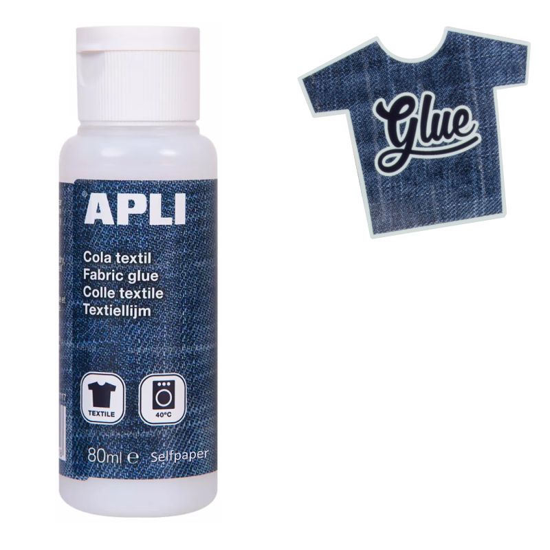 Pegamento cola textil Apli, para tela o tejidos, 80 ml