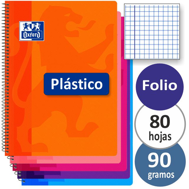 Libretas Enri Plus 90 gramos tapas plástico, cuadros colores