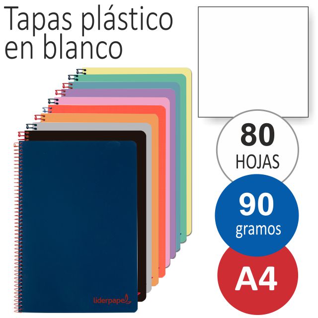 Cuaderno Liderpapel A4. Tapa Plástico. Hoja Blanca.