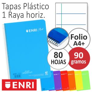 Cuadernos Enri 1 raya horizontal, tapas de plástico 90 grs
