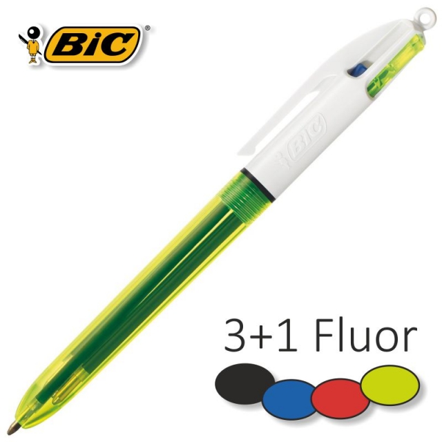 Boligrafo Bic 4 cuatro colores 3+1 Fluorescente amarillo