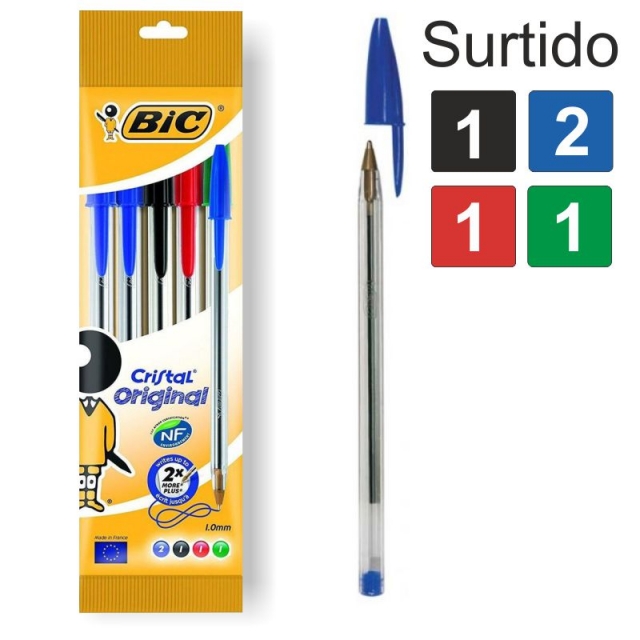 Comprar Pack con 5 bolgrafos Bic Cristal colores surtidos