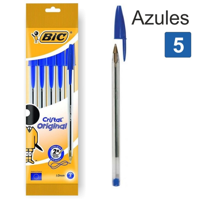 Pack 5 bolígrafos Bic Crsiatl Original azul 802052