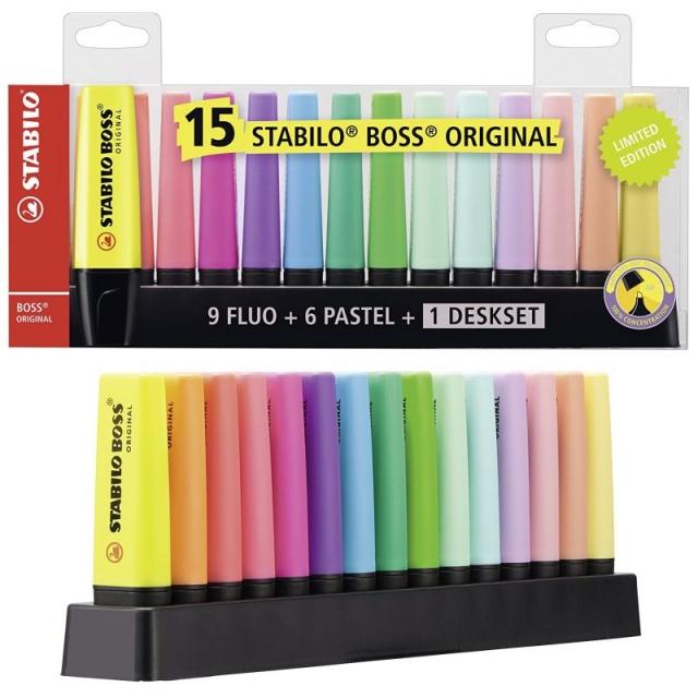 Marcadores fluorescentes Stabilo Boss Pack 15 + soporte