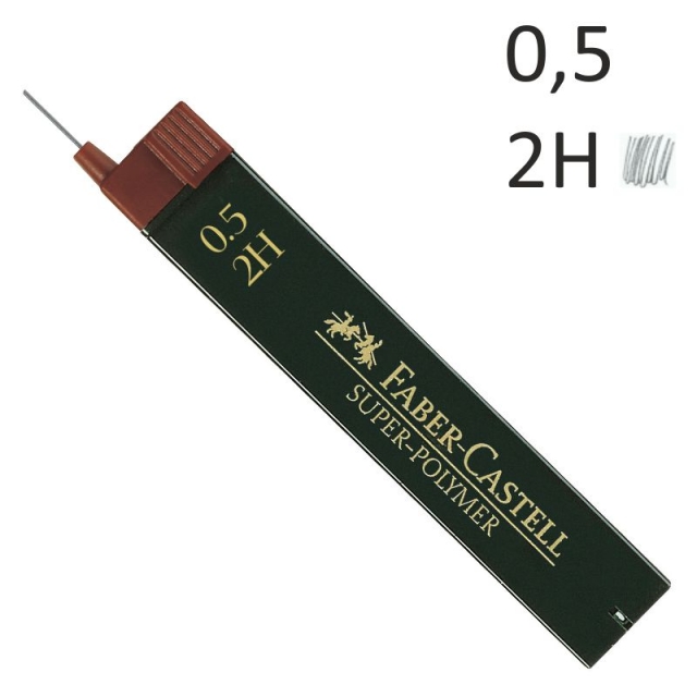 Comprar Minas Faber-Castell 0,5 2H. Tubo 12 uds. 0,5 mm, dureza 2H