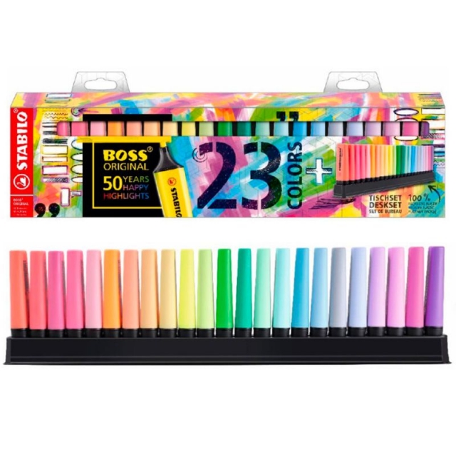 Pack 15 fluorescentes Stabilo Boss + Soporte