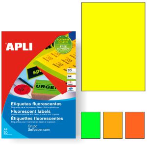 Etiquetas fluorescentes Din A4 Apli para impresora