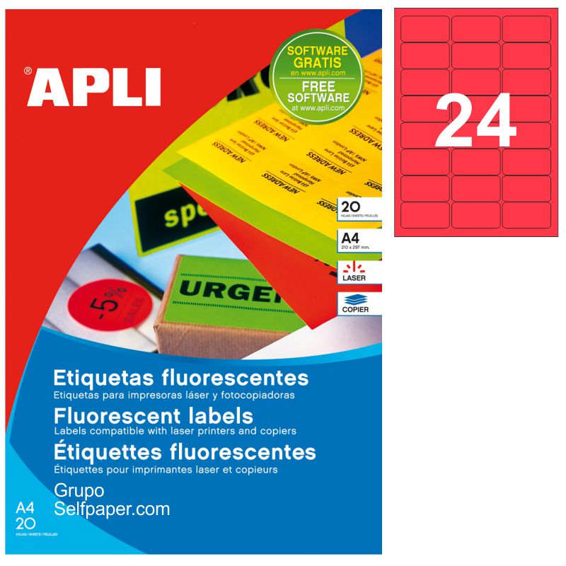 Comprar Etiquetas Apli 02872 Rojo fluorescente neon 64x33,9 mm 20 hj