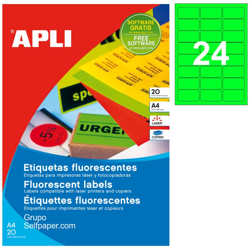 Comprar Etiquetas Apli 02873 Verde fluorescente 64x33,9 Pack 20 hjs