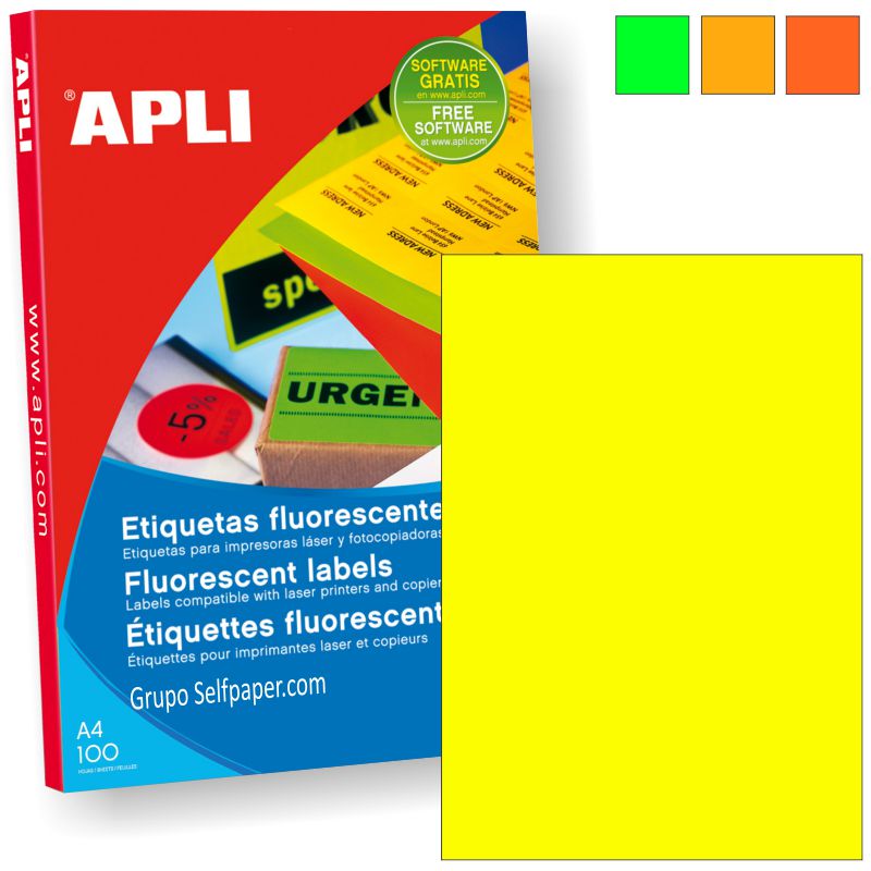 Comprar Caja 100 hojas A4 papel adhesivo fluorescente Apli 11747