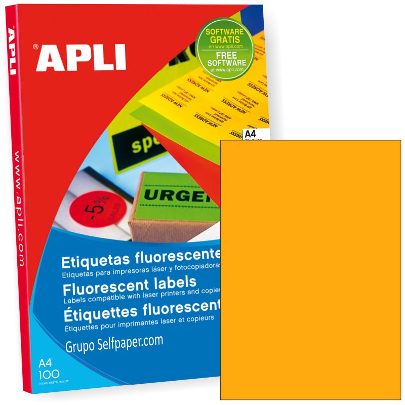 Comprar Etiquetas Apli 11748 Naranja fluorescente Din A4, Caja 100 h