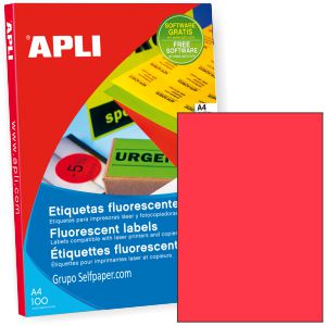 Etiquetas Apli 11749 Rojo fluorescente Din A4 Caja 100 h