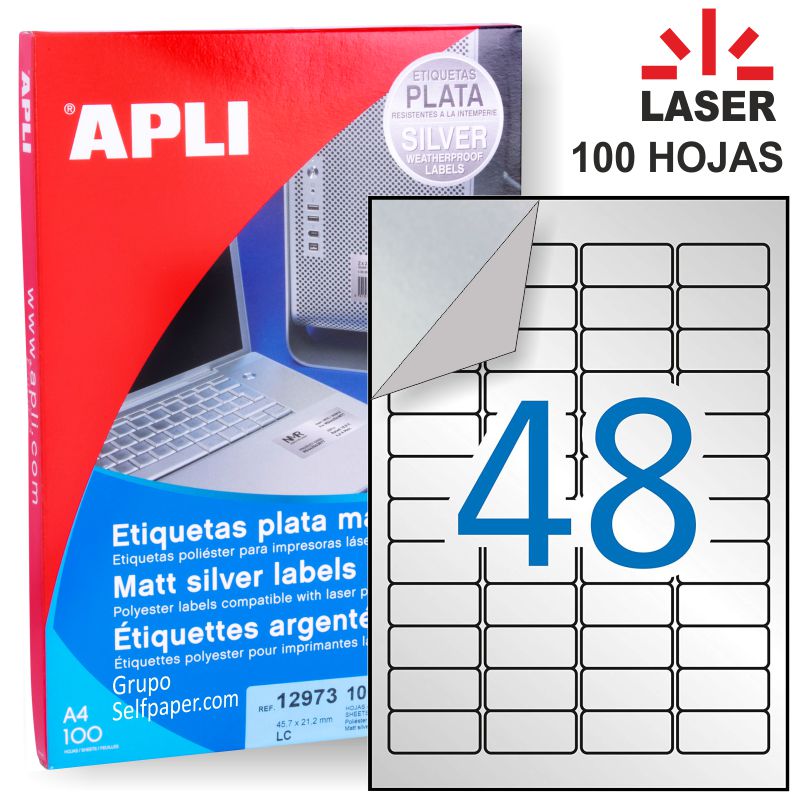 Comprar Etiquetas plata poliéster metalizado imprimibles Apli 48x