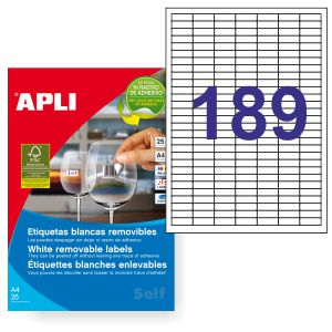 Etiquetas removibles Apli 10198, Pack 25 hojas 189x 25,4x10