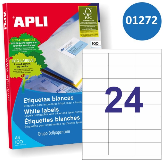Comprar Apli 01272 C/100 hojas etiquetas 70x35mm, 24X para impresora