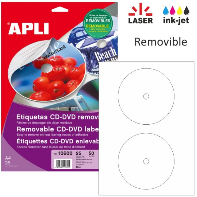 Comprar Apli 10600, etiqueta Cd y DVD Apli Blister 50 Uds Removibles