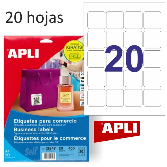 apli 12847 cuadrados 45x45mm, 20 hojas din a4