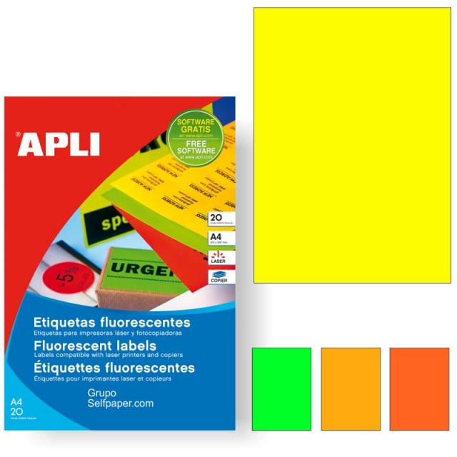 Comprar Etiquetas fluorescentes Din A4 Apli para impresora
