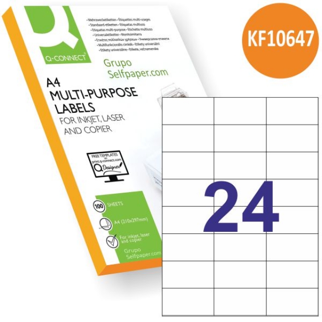 Comprar Q-connect KF10647, Etiquetas impresora 70x37, 24x, C/ 100 hj