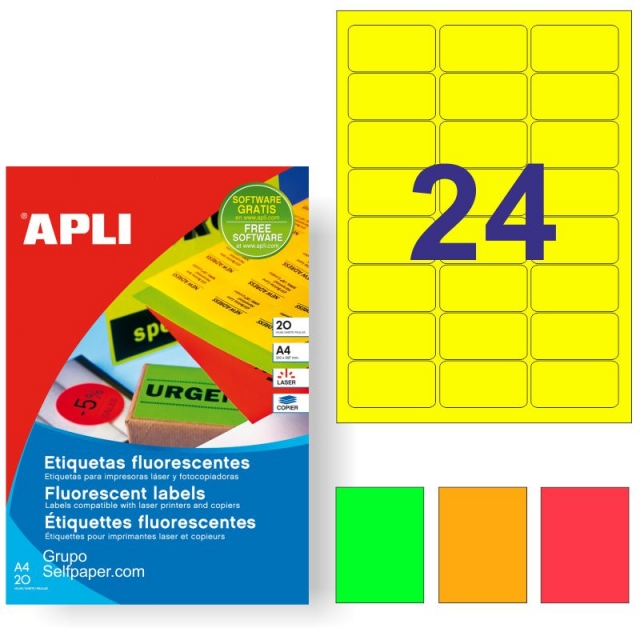 Comprar Etiquetas Apli 02870 amarillo fluorescente 64x33,9 mm 24x