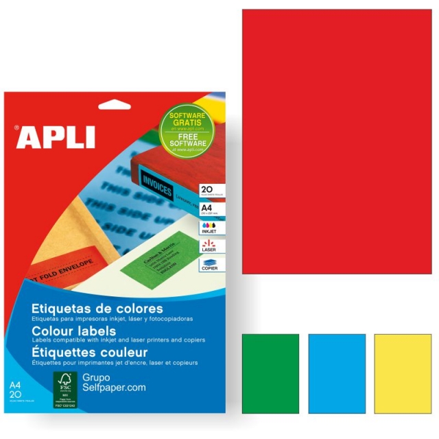 Comprar Papel Din A4 adhesivo color rojo Apli 01601 20 hojas