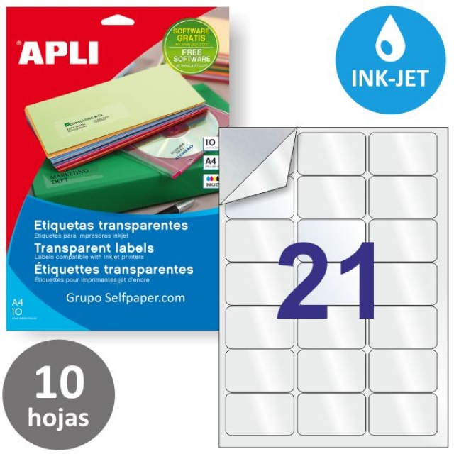 Comprar Apli 10967, Etiquetas transparentes inkjet 21x, 10 hjs.