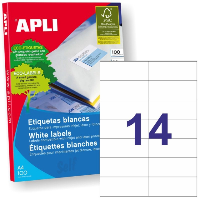 Comprar Caja de 100 hojas de etiquetas Apli 01277, 105x42,4mm 14X