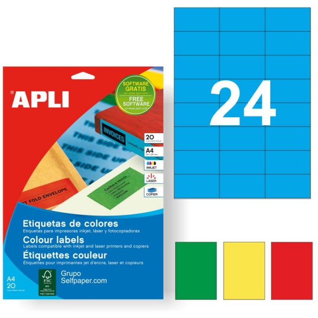 Comprar Apli 1592, Pack 20 hojas etiquetas 70x37 mm color Azul
