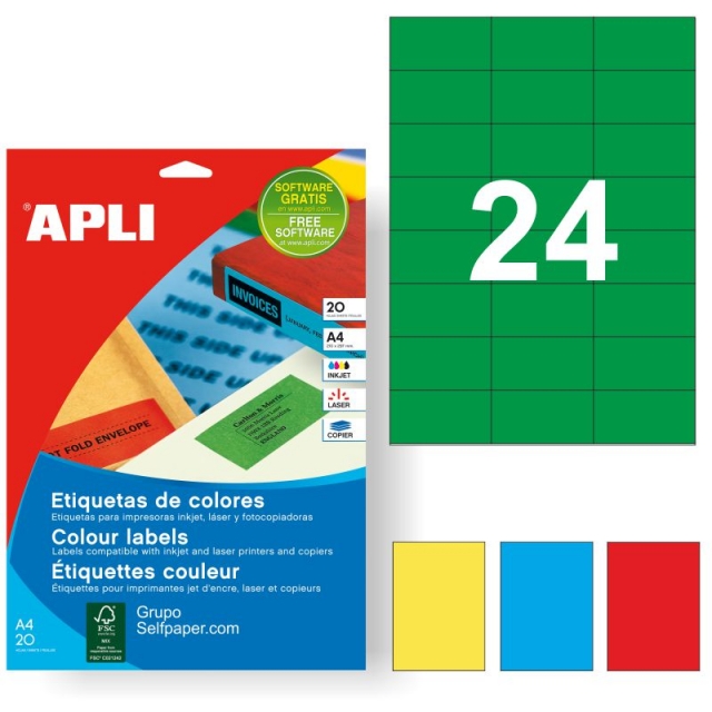 Comprar Etiquetas impresora color verde Apli 1594, 70x37 - 20 hjs.