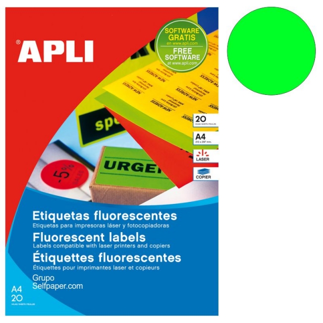 Comprar Etiquetas Apli 02869 Círculos Verde fluorescente 60 mm, P.20