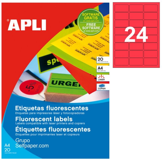 Comprar Etiquetas Apli 2872 Rojo fluorescente neon 64x33,9 mm 20 hj
