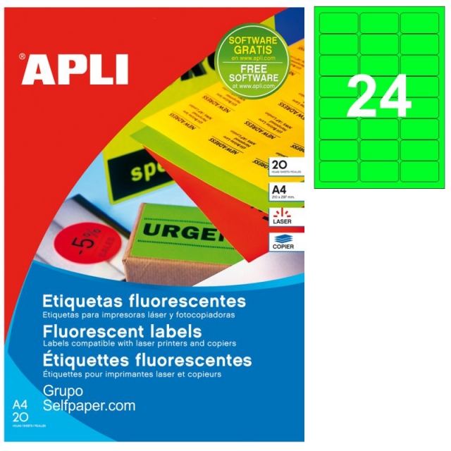 Comprar Etiquetas Apli 2873 Verde fluorescente 64x33,9 Pack 20 hjs