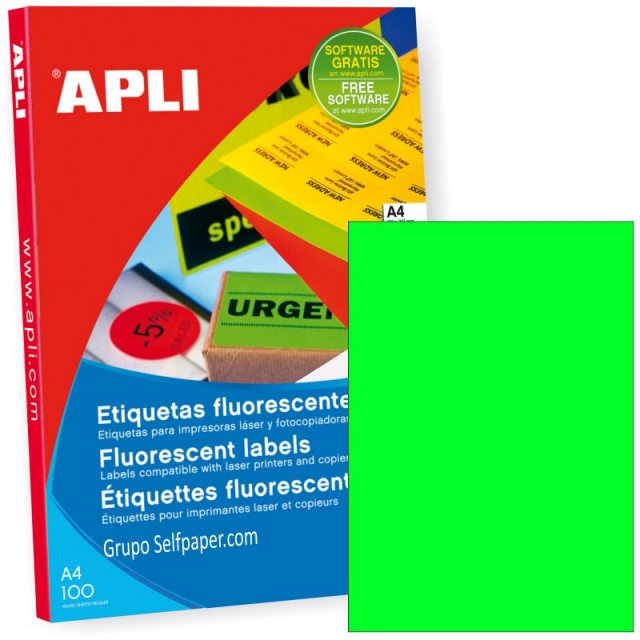 Comprar Etiquetas Apli 11750 Verde fluorescente Din A4 Caja 100 hjs