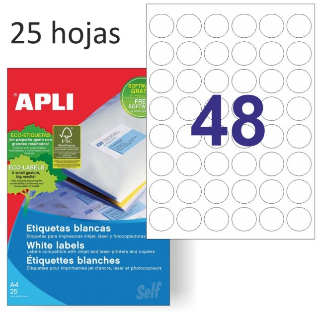 Comprar Etiquetas Din A4 con circulos de 30 mm, APLI 13882