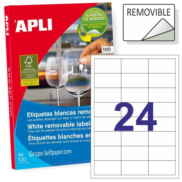 Comprar Apli 03056, Etiquetas removibles 24x, 64,6 x 33,8 C/100 hjs