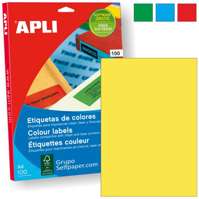 Comprar Papel adhesivo Din A4 amarillo, Etiquetas Apli 11838 C/100