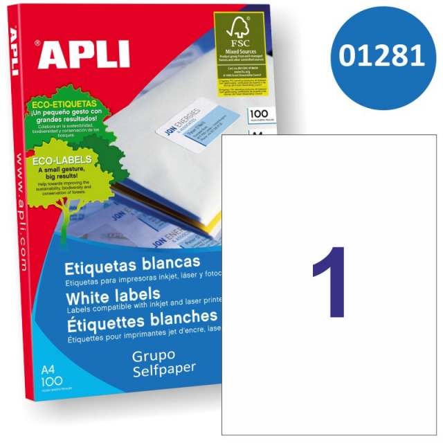 Etiquetas Apli Din A4 - 1281 - papel adhesivo impresora