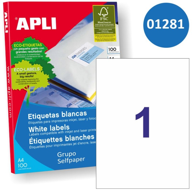 Comprar Etiquetas Apli Din A4 - 1281 - papel adhesivo impresora