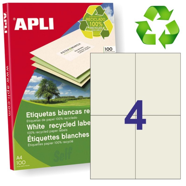 Comprar Etiquetas adhesivas recicladas Apli 105x148mm caja 100 hjs