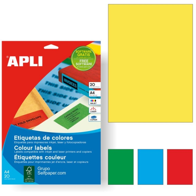 Comprar Etiquetas impresora Din A4 color amarillo Apli 01599