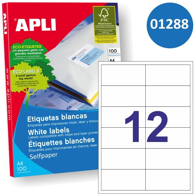 Comprar Etiquetas Apli 1288, para impresora, caja 100 97x42,4 12x