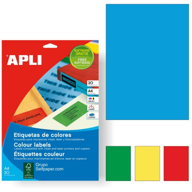 Comprar Papel adhesivo Din A4 color azul, Etiqueta APLI 01600