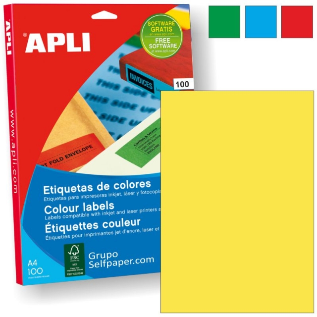 papel adhesivo a4 amarillo etiquetas apli 11838