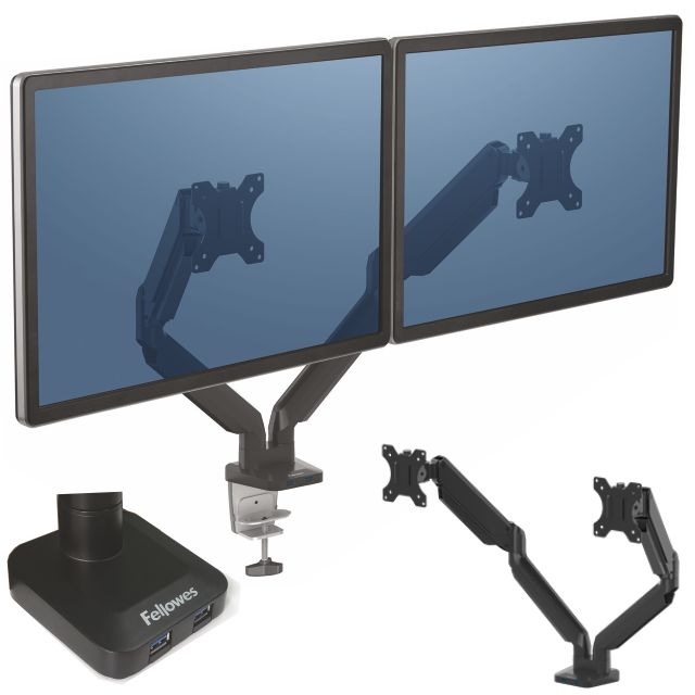 Fellowes, brazo soporte doble 2 monitores, platinum, negro