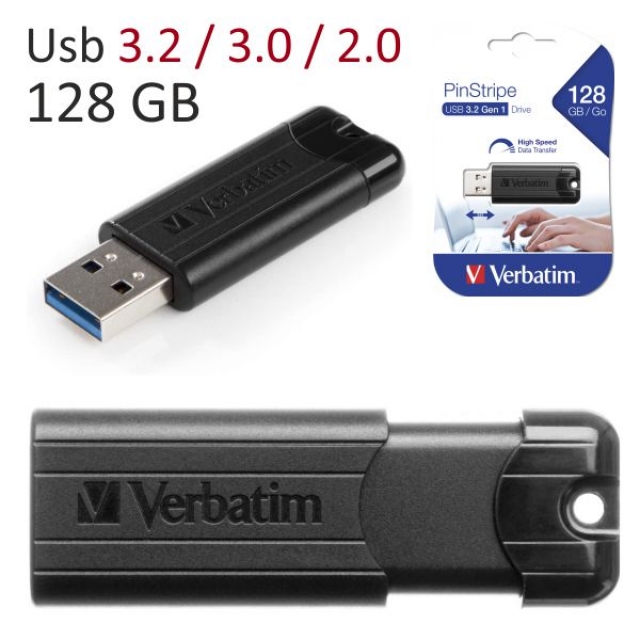 Comprar Memoria USB 3.2 de 128 Gigas Verbatim Pinstripe